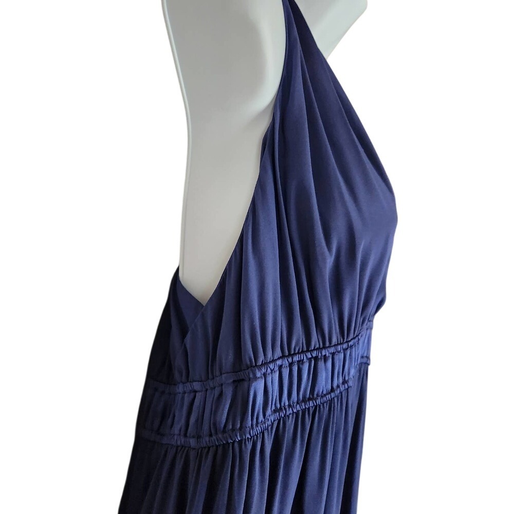 Hale Bob Navy Blue Silk Blend Embellished V-Neck Empire Waist Mini Dress Size M - Picture 3 of 10
